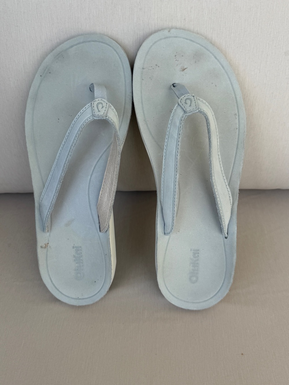 OluKai Women’s Light Blue Suede Thong Sandals flip flops